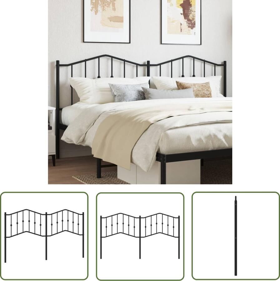 The Living Store Classic Zwarte Metalen Hoofdbord 187 x 98 cm Robuuste Staalconstructie Hoofdbord Hoofddekking Metalen Hoofdbord Zwart Hoofdbord Slaapkamersdecoratie - Foto 2