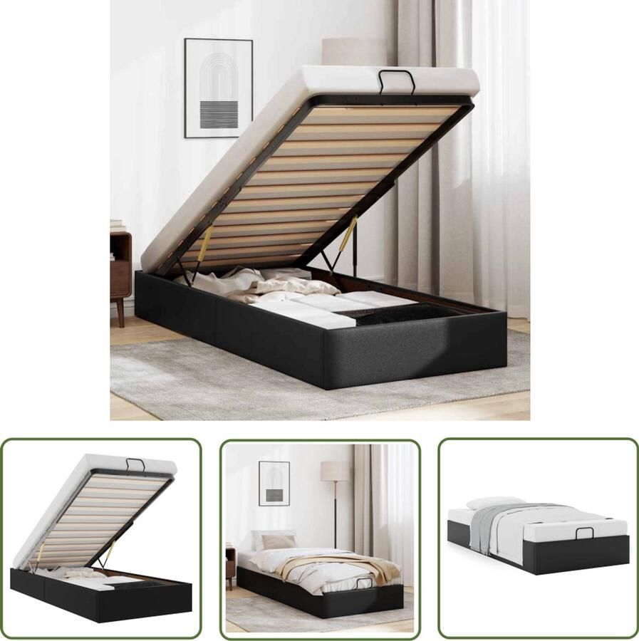 VidaXL Hoofdbord Bed Frame Bedframe zonder matras 100x200 cm kunstleer zwart Kunstleder Bed Opbergbed Tweepersoonsbed