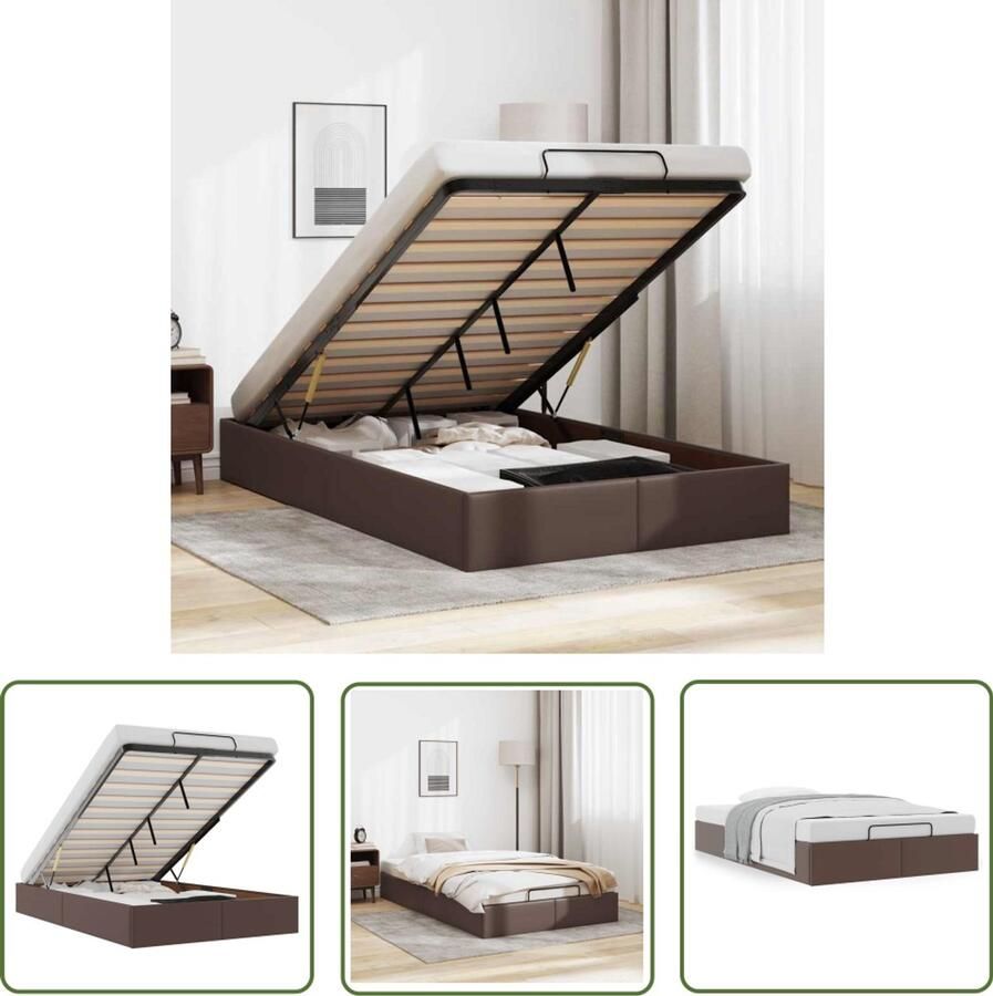 VidaXL Bedframe zonder matras 120x190 cm kunstleer bruin Bed Frame Hoofdbord Kunstleder Bed Bruine Bed Opslagbed