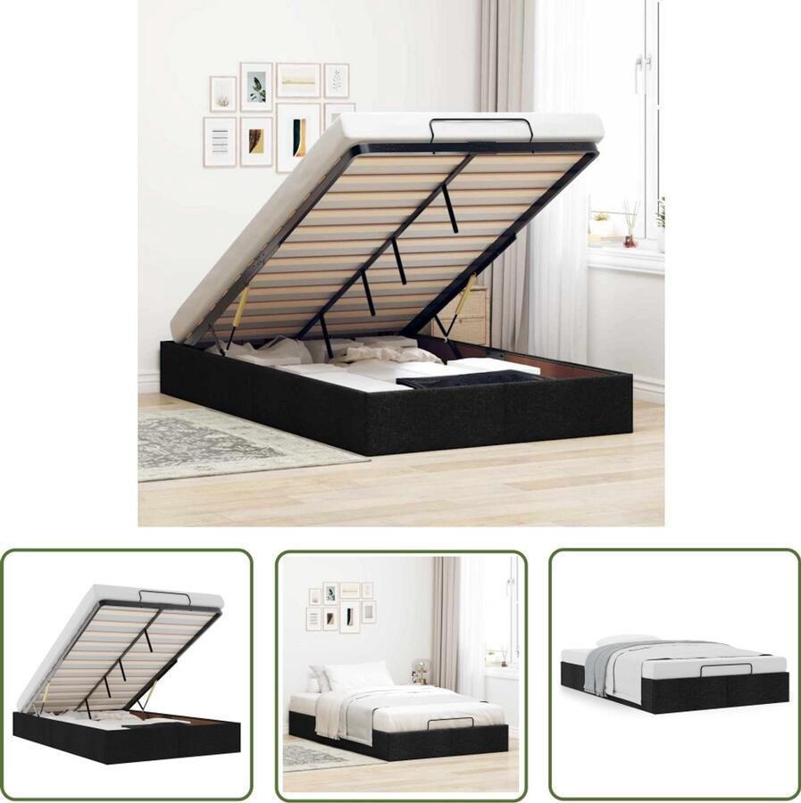 VidaXL Hoofdbord Bed Frame Bedframe zonder matras 120x190 cm stof zwart Tweepersoonsbed Slaapkamers Slaapcomfort