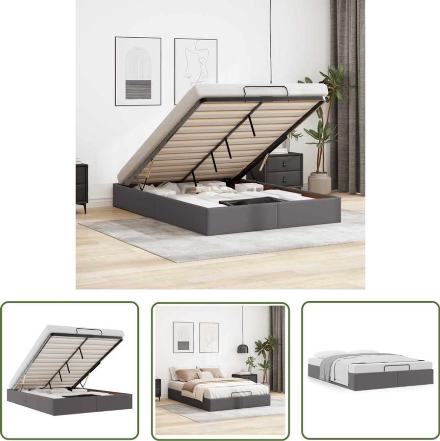 VidaXL Hoofdbord Bed Frame Bedframe zonder matras 140x200 cm kunstleer grijs Slaapcomfort Kunstleder Opbergruimte