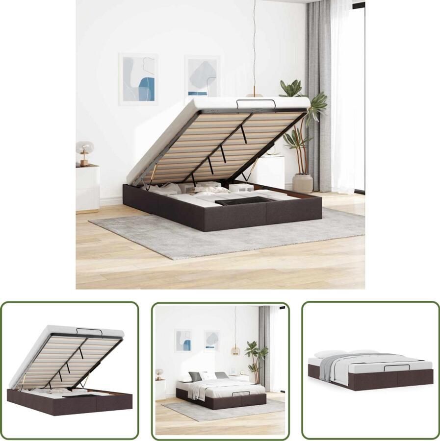 VidaXL Bedframe zonder matras 140x200 cm stof donkerbruin Bed Frame Hoofdbord Boxspring Alternatief Slaapcomfort Opbergruimte