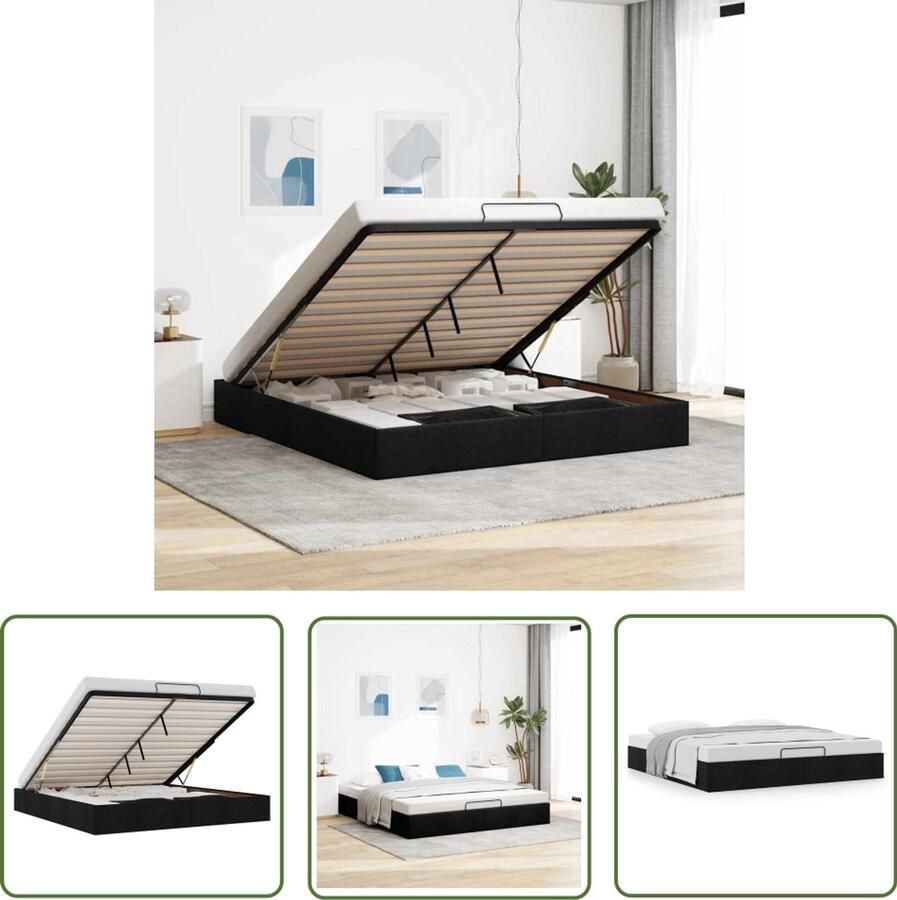 VidaXL Hoofdbord Bed Frame Bedframe zonder matras 160x200 cm stof zwart Tweepersoonsbed Slaapcomfort Opbergruimte