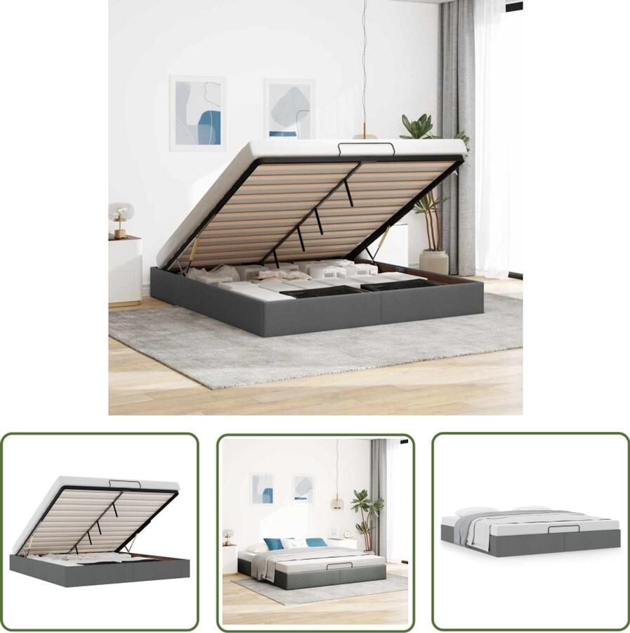 VidaXL Hoofdbord Bed Frame Bedframe zonder matras 180x200 cm stof donkergrijs Tweepersoonsbed Donkere Kleur Houten Bed