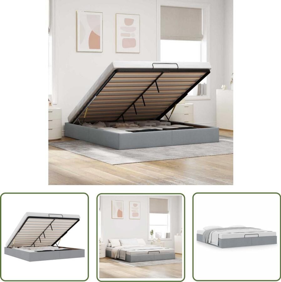 VidaXL Bedframe zonder matras 180x200 cm stof lichtgrijs Bed Frame Hoofdbord Slaapkamers Tweepersoonsbed Design Bed