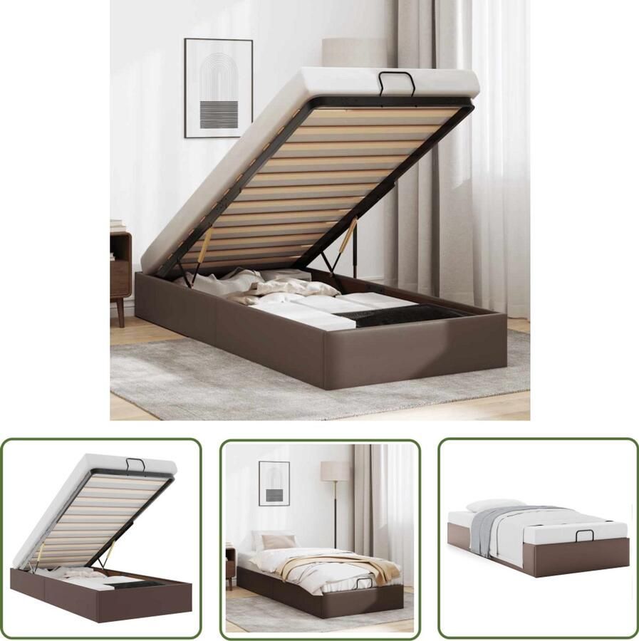 VidaXL Bedframe zonder matras 90x190 cm kunstleer bruin Bed Frame Hoofdbord Slaapcomfort Opbergruimte Design Kamer