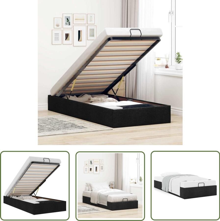 VidaXL Hoofdbord Bed Frame Bedframe zonder matras 90x200 cm stof zwart Tweepersoonsbed Stapelbaar Bed Design Bed