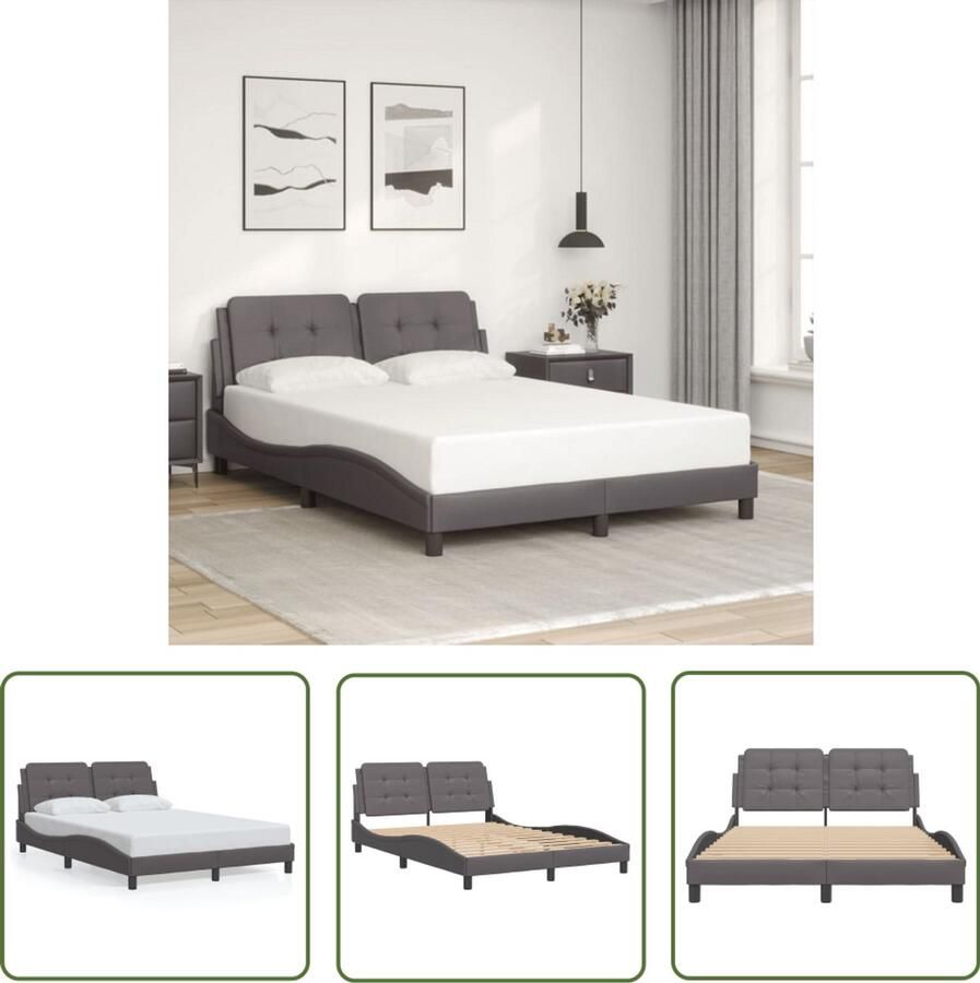 VidaXL Bedframe zonder matras Zadar kunstleer grijs 140x200 cm Bed Frame Hoofdbord Kunstleder Bed Grijze Bedbank Tweepersoons Bed
