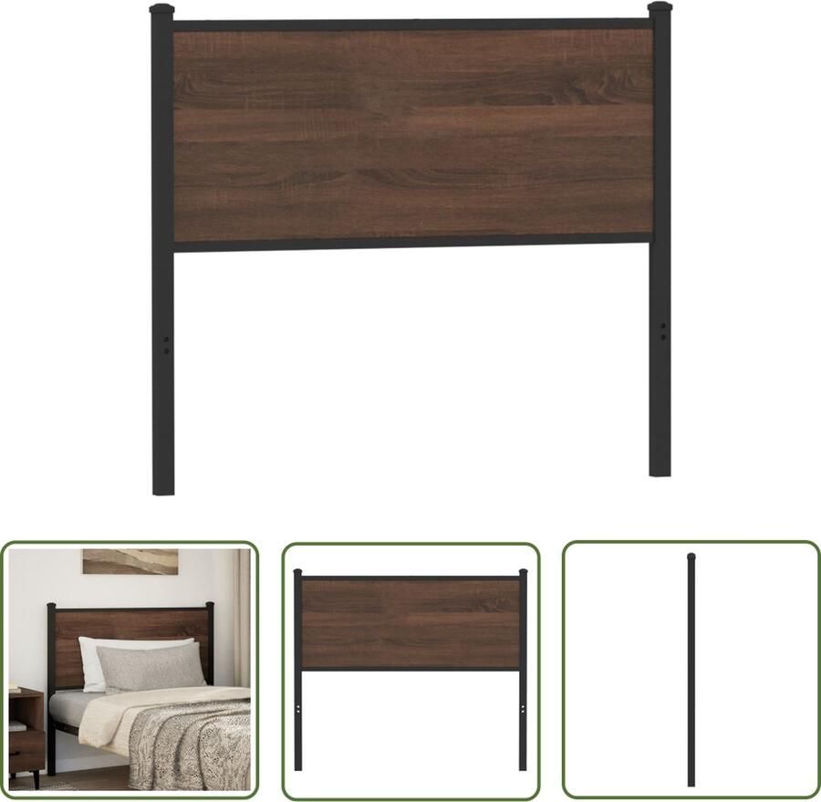 The Living Store Hoofdbord 100 cm bewerkt hout en staal bruin eikenkleurig Hoofd Bord Hoofdbord Bed Beddecoratie Bedroom Decor Slaapkamerstijl