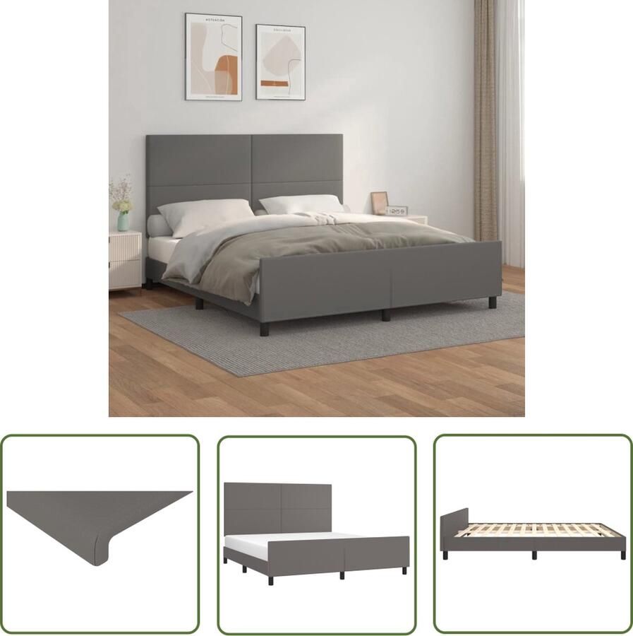 The Living Store Hoofdbord Bed Grijs 203 x 166 cm Duurzaam kunstleer verstelbare hoogte ondersteunende poten multiplex lattenbodem Geschikt voor 160 x 200 cm matras Inclusief hoofdeind