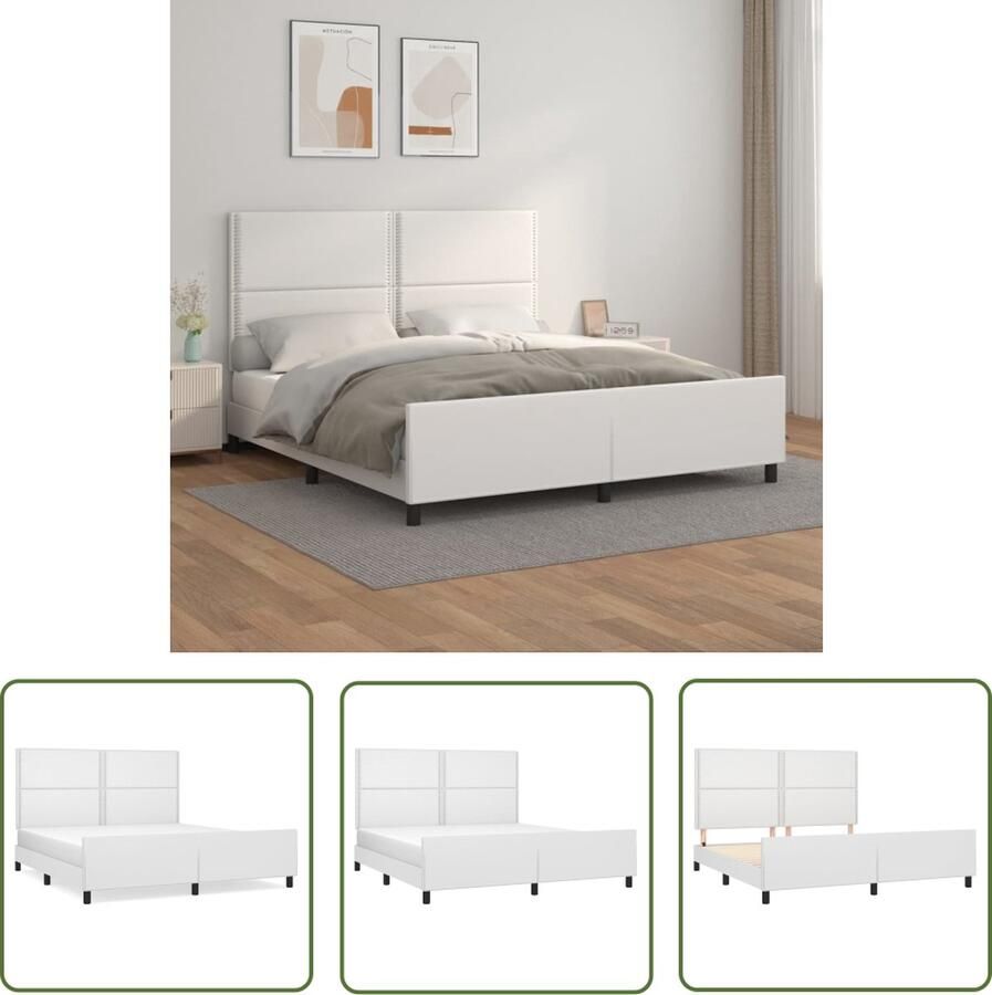 The Living Store Bedframe met Verstelbaar Hoofdeinde Kunstleer Wit 203 x 166 cm Bedframe Hoofdbord Kunstleder Bed Wit Bed Tweepersoonsbed