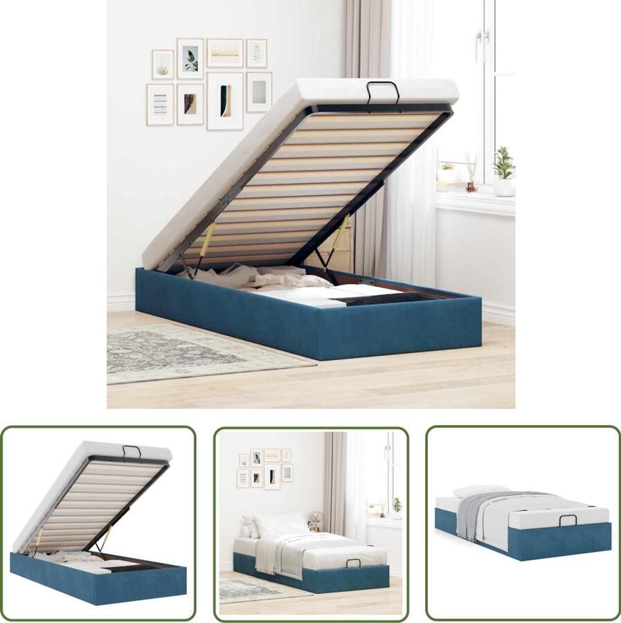 VidaXL Bedframe zonder matras 100x200 cm fluweel donkerblauw Bedframe Hoofdbord Tweepersoonsbed Donkere Kleuren Velours