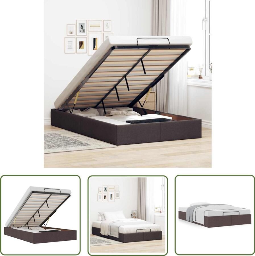 VidaXL Bedframe zonder matras 120x190 cm stof donkerbruin Bedframe Hoofdbord Tweepersoonsbed Donkere Kleuren Houten Bed