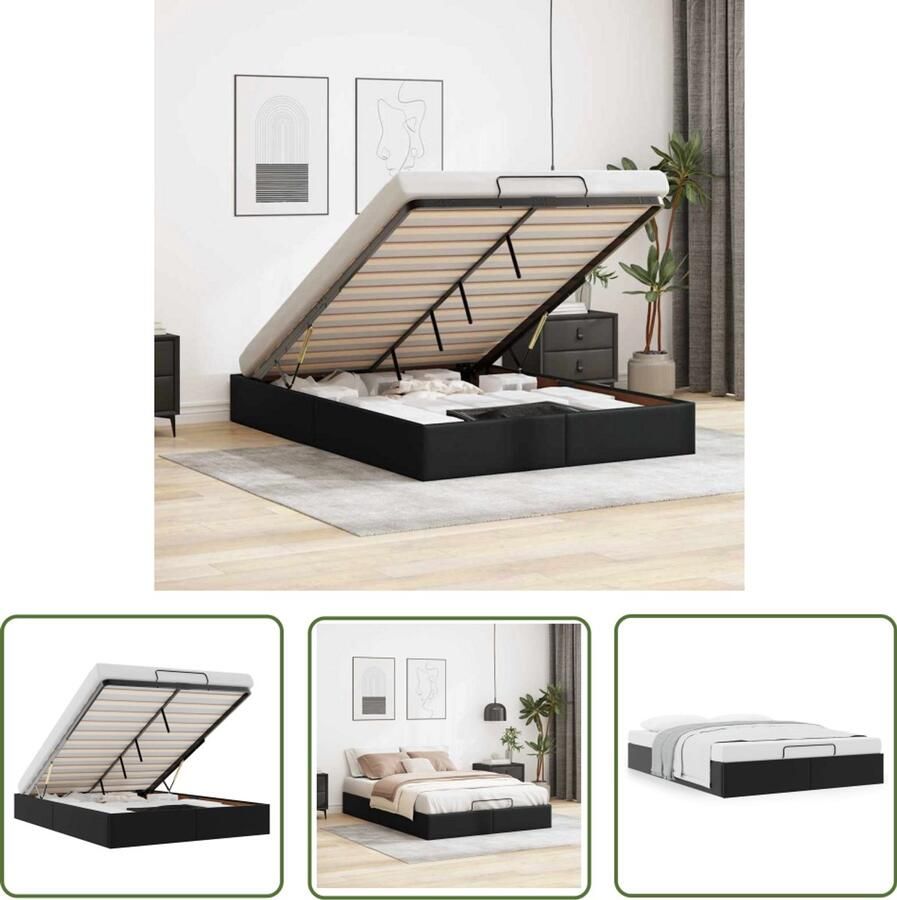 VidaXL Bedframe zonder matras 140x190 cm kunstleer zwart Bedframe Hoofdbord Kunstleder Slaapcomfort Opbergruimte