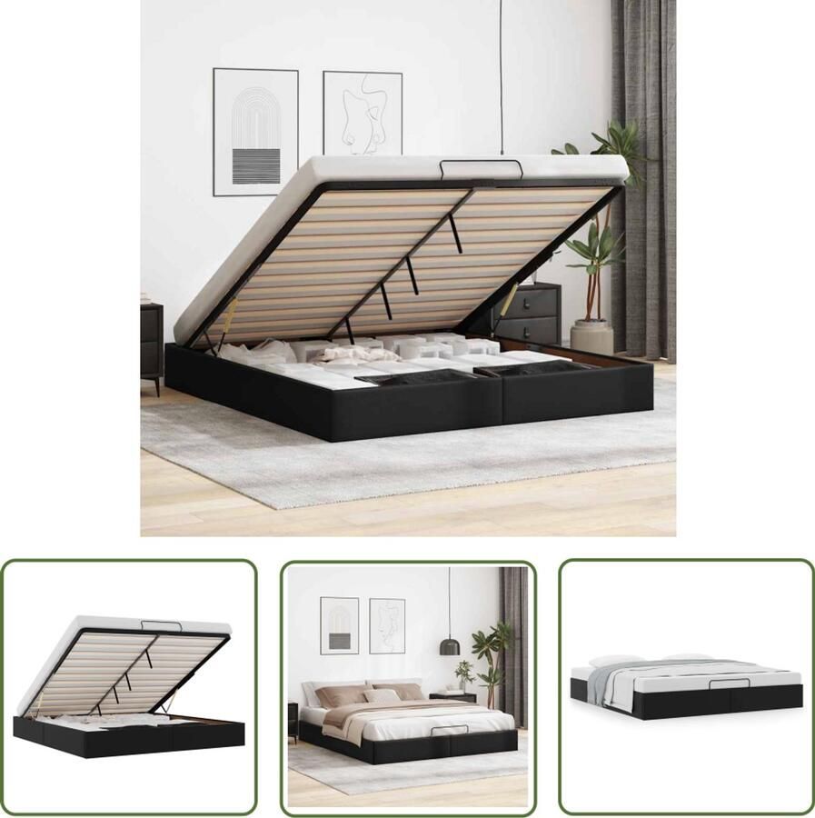 VidaXL Bedframe zonder matras 160x200 cm kunstleer zwart Bedframe Hoofdbord Tweepersoonsbed Slaapcomfort Kunstleder