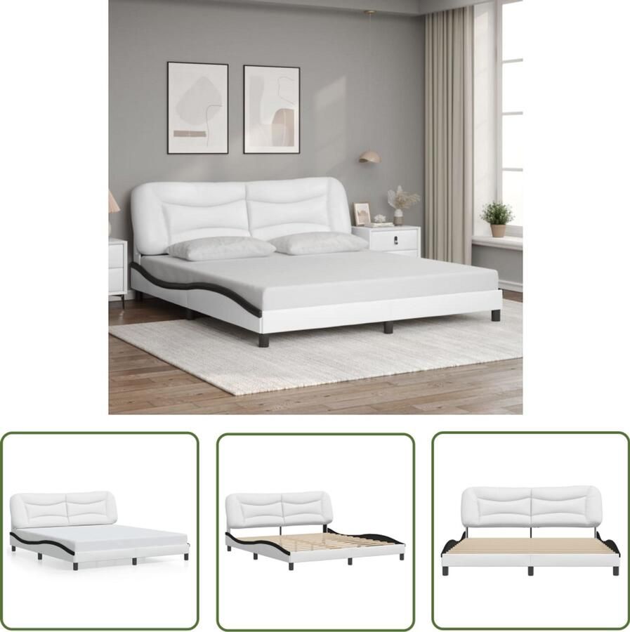 VidaXL Bedframe zonder matras Hvar kunstleer wit en zwart 180x200 cm Bedframe Hoofdbord Kunstleder Wit Zwart