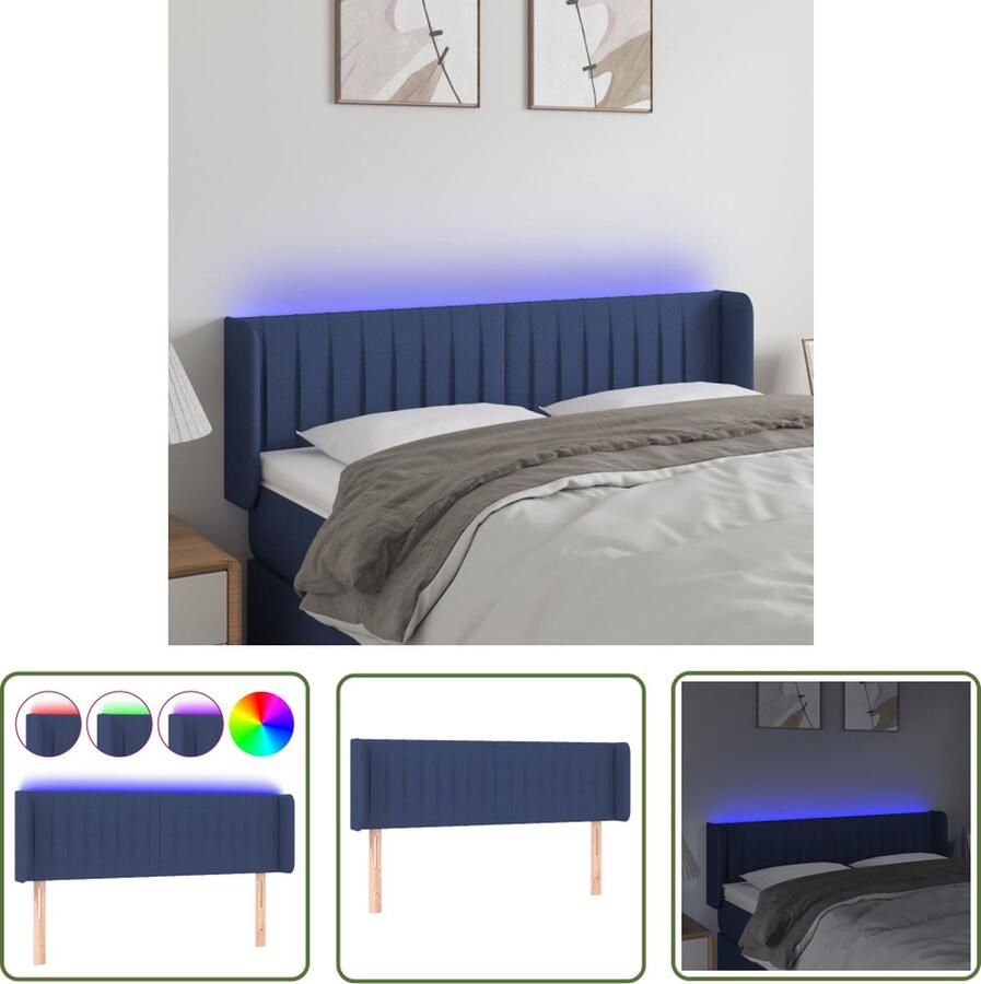 The Living Store Hoofdbord LED Blauw 147 x 16 x 78 88 cm Verstelbaar Comfortabele ondersteuning Duurzaam materiaal Kleurrijke LED-verlichting Snijdbare LED-strip IP65