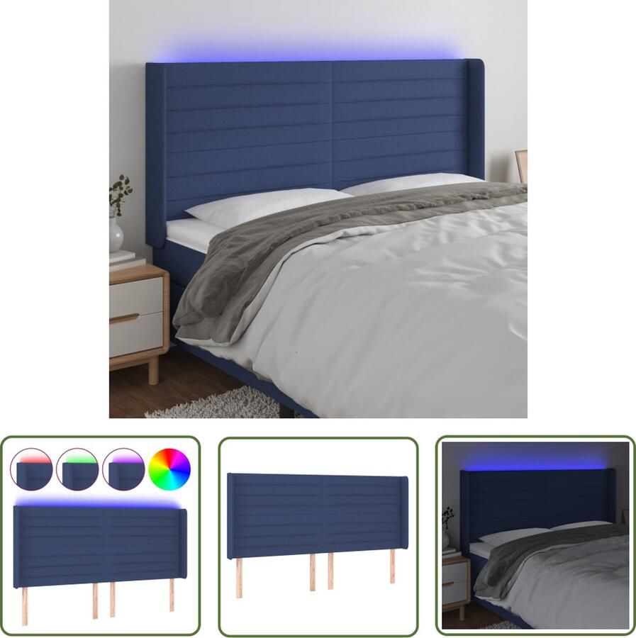 The Living Store Hoofdbord LED Blauw 163 x 16 x 118 128 cm Duurzaam Verstelbaar Comfortabele ondersteuning Snijdbare LED-strip Montagehandleiding Hoofd Bord Led Hoofdbord Blauw Beddecoratie Headboard Slaapkamers Decoratie