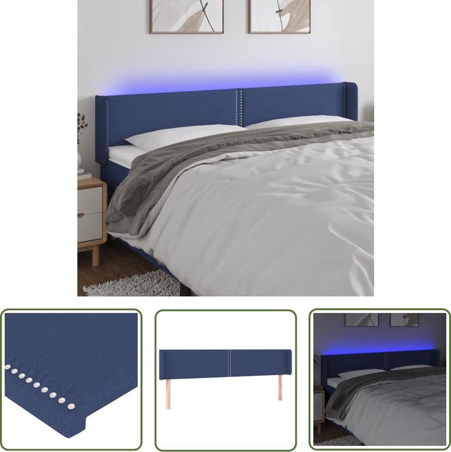 The Living Store Hoofdbord LED 183x16x78 88 cm stof blauw Hoofd Bord Led Hoofdbord Blauw Beddecoratie Led Verlichting Slaap Kamer Decoratie
