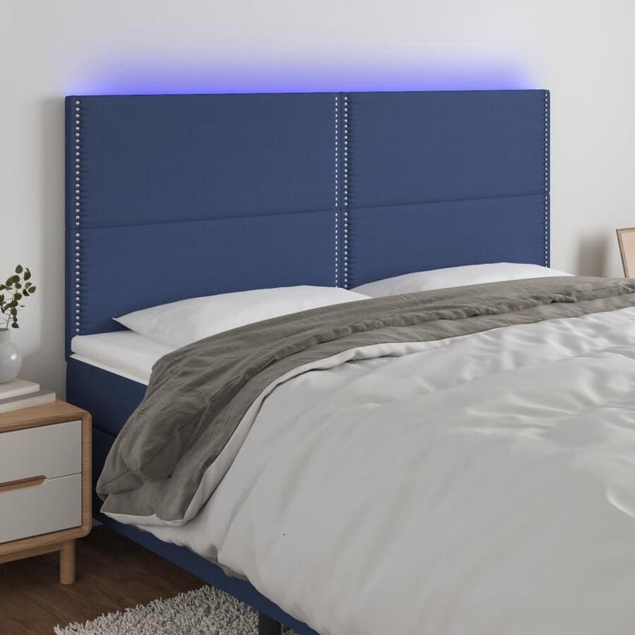 The Living Store Hoofdeind LED-strips Blauw 200 x 5 x 118 128 cm Verstelbaar Duurzaam materiaal Hoofd Bord Led Hoofdbord Blauw Hoofdbord Met Led Slaapkamers Decoratie Comfortabel Hoofdbord