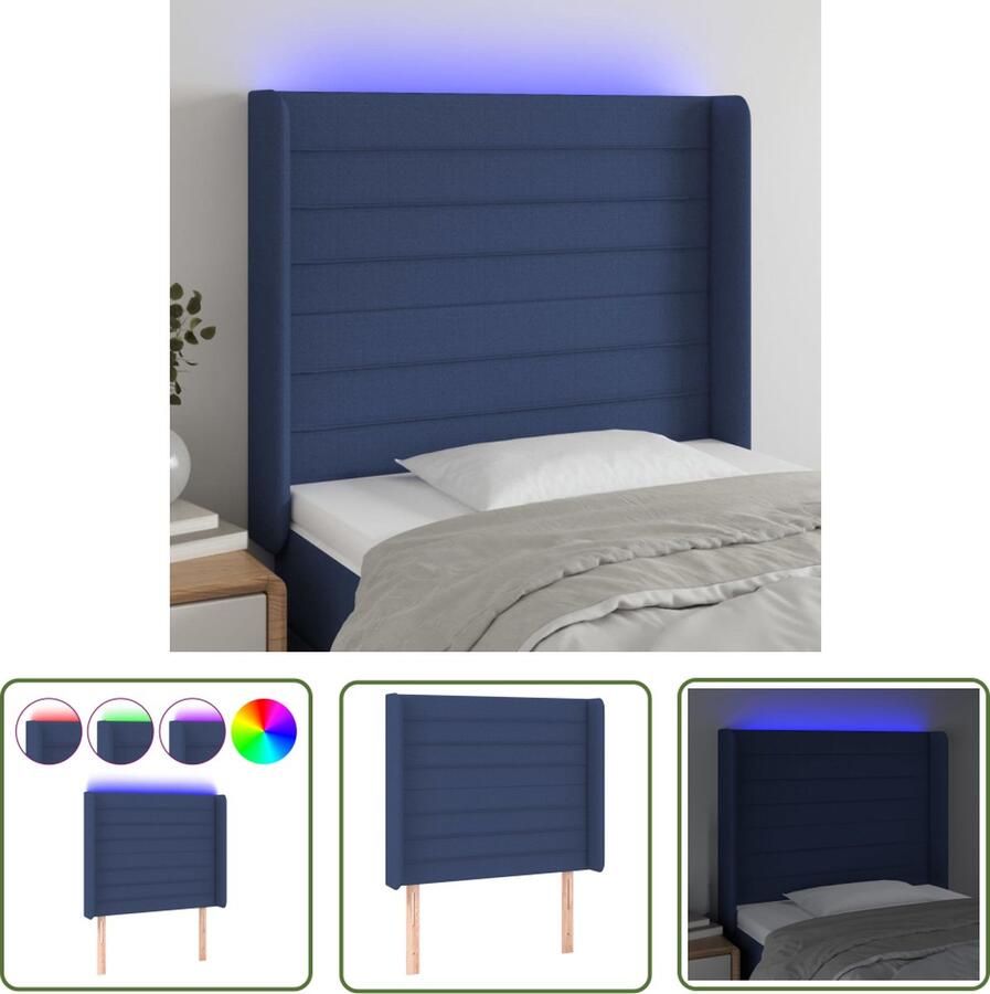 The Living Store LED-Hoofdbord Stella Blauw Hoofdeinde 83x16x118 128 cm Verstelbaar Hoofd Bord Led Hoofdbord Blauw Beddecoratie Led Lamp Headboard