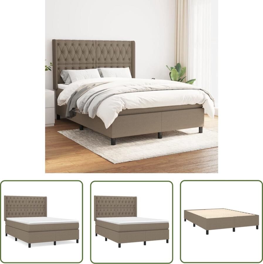 VidaXL Hoofdbord Boxspringbed Boxspring met matras stof taupe 140x190 cm Pocketvering Matras Taupecouleur Tweepersoonsbed