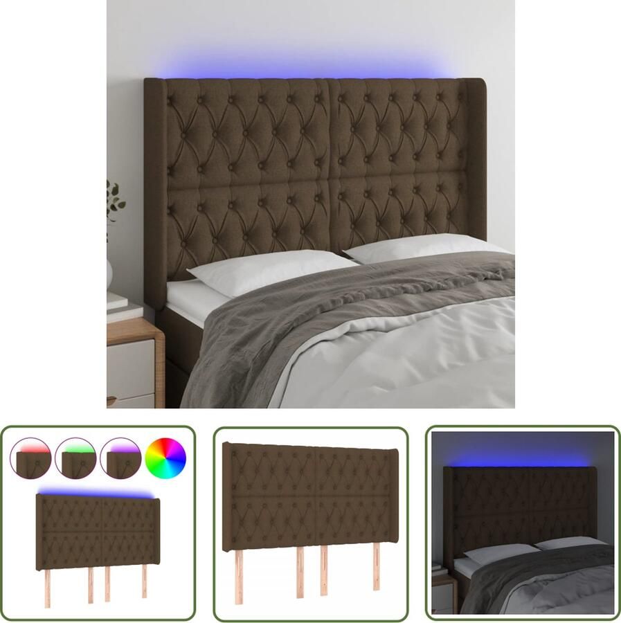 The Living Store Donkerbruin LED-hoofdbord 147x16x118 128 cm Verstelbare hoogte duurzaam materiaal kleurrijke LED-verlichting Hoofd Bord Led Hoofdbord Bruin Hoofdbord Met Verlichting Led Lampen Headboard Bedroom Decor