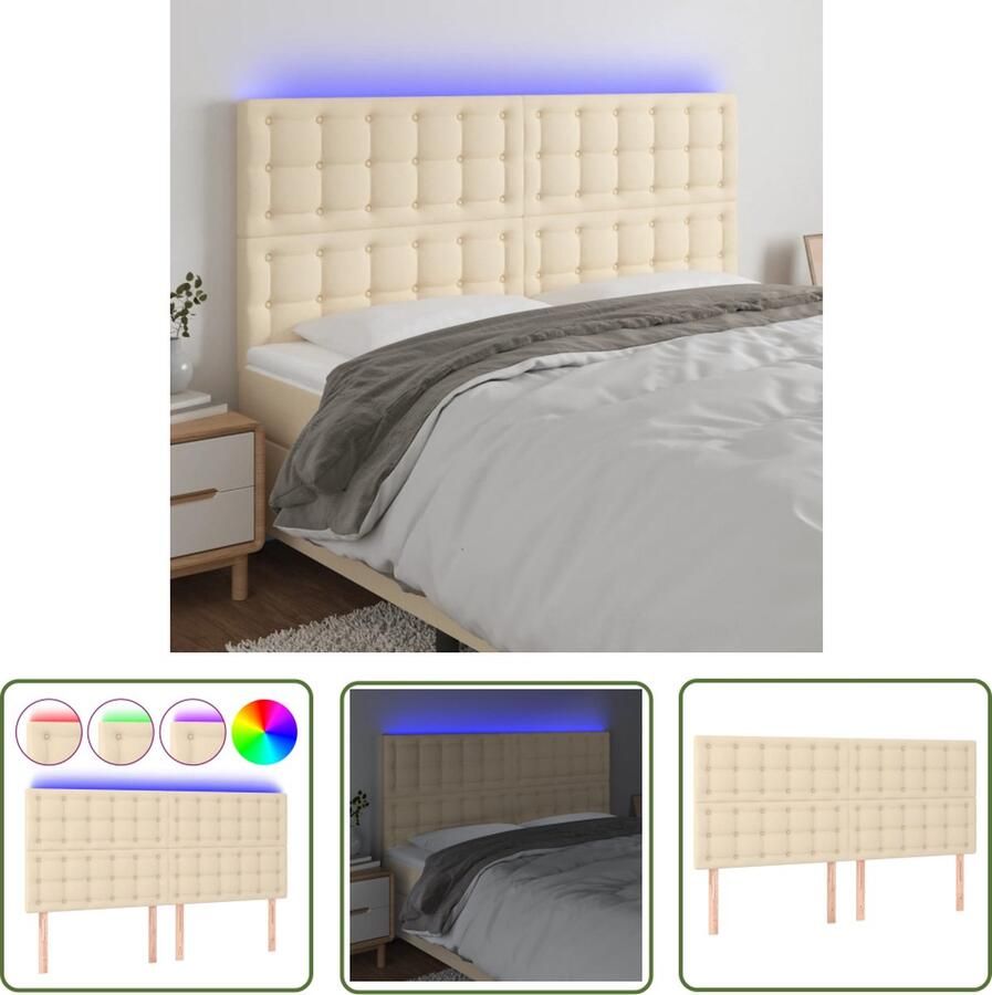 VidaXL Hoofdbord LED 160x5x118 128 cm stof crèmekleurig Hoofd Bord Led Hoofdbord Creme Beddecoratie Hoofddekking Slaap Accessoires