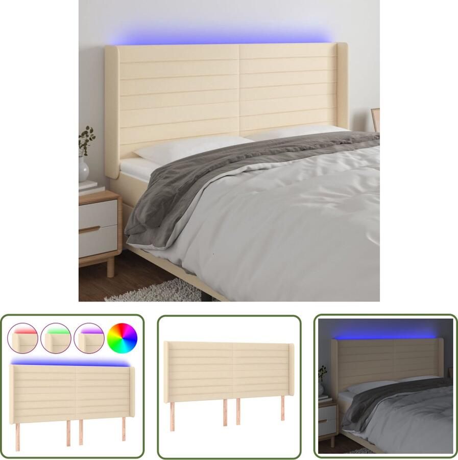 The Living Store Hoofdbord LED-Hoofdbord 163 x 16 x 118 128 cm Crème Verstelbaar Hoofd Bord Led Hoofdbord Crème Hoofdbord Met Verlichting Led Lampen Headboard Bedroom Decoratie