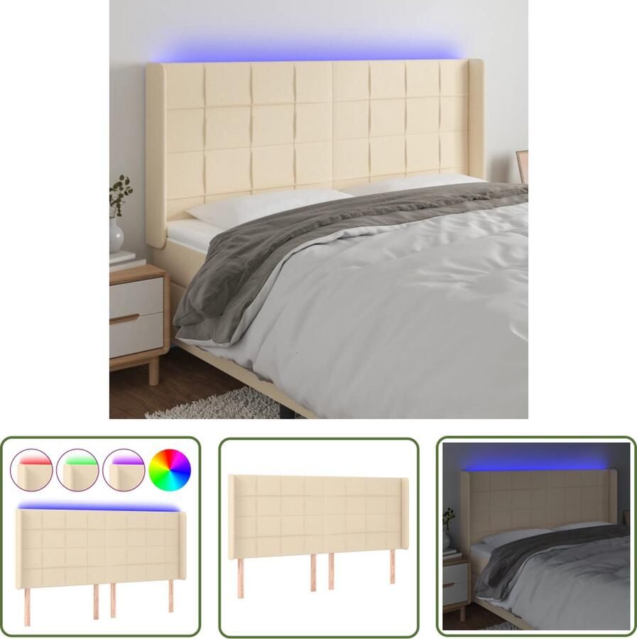 The Living Store Hoofdbord LED 203 x 16 x 118 128 cm Comfortabele ondersteuning Hoofd Bord Led Hoofdbord Crème Hoofdbord Met Led Verlichting Comfortabel Hoofdbord Leeshoek Maken