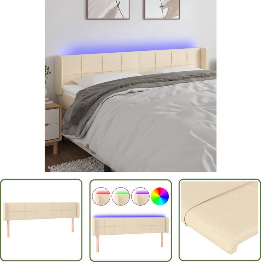 The Living Store Hoofdbord LED 203x16x78 88 cm stof crèmekleurig Hoofd Bord Led Hoofdbord Crème Hoofdbord Met Verlichting Led Lampen Comfortabel Hoofdbord