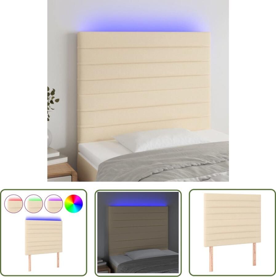 The Living Store Hoofdeinde LED-Strip Crème 80 x 5 x 118 cm Schaarsymbool USB Hoofd Bord Led Hoofdbord Creme Hoofdbord Met Led Headboard Bedroom Decor