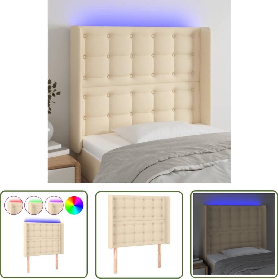 The Living Store Hoofdbord LED-crème 93x16x118 128 cm Verstelbare hoogte Hoofd Bord Led Hoofdbord Crème Hoofdbord Met Verlichting Led Lampen Leeslicht Bed
