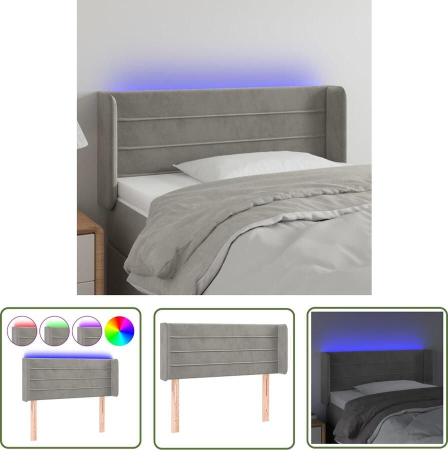 The Living Store Hoofdbord LED-strip Lichtgrijs 103 x 16 x 78 88 cm Verstelbaar Comfortabele ondersteuning Schaarsymbool USB Hoofd Bord Led Hoofdbord Grijs Fluweel Hoofdbord Met Verlichting Adjustable Hoofdbord