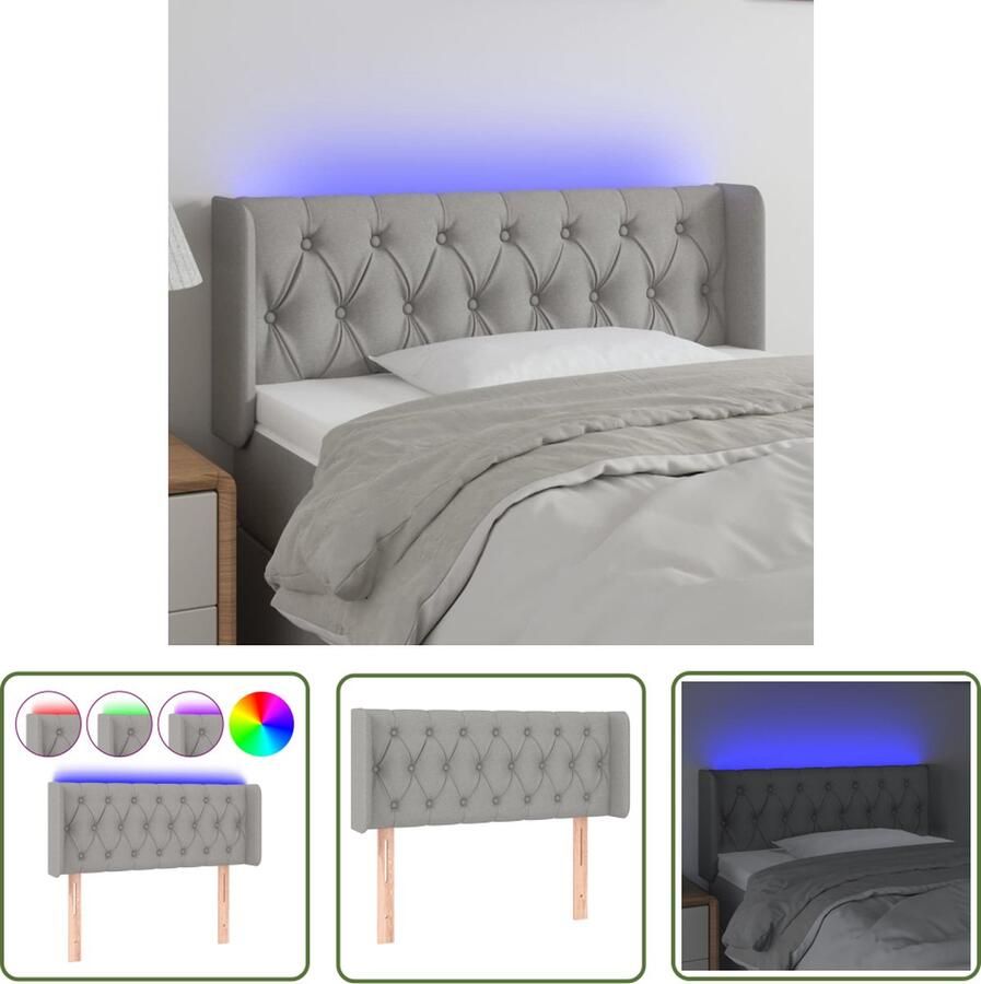 The Living Store Hoofdbord LED-strip Lichtgrijs 103 x 16 x 78 88 cm Duurzaam stof Verstelbare hoogte Comfortabele ondersteuning Hoofd Bord Led Hoofdbord Grijs Hoofdbord Met Led Verlichting Comfortabele Hoofdsteunen Slaapcomfort