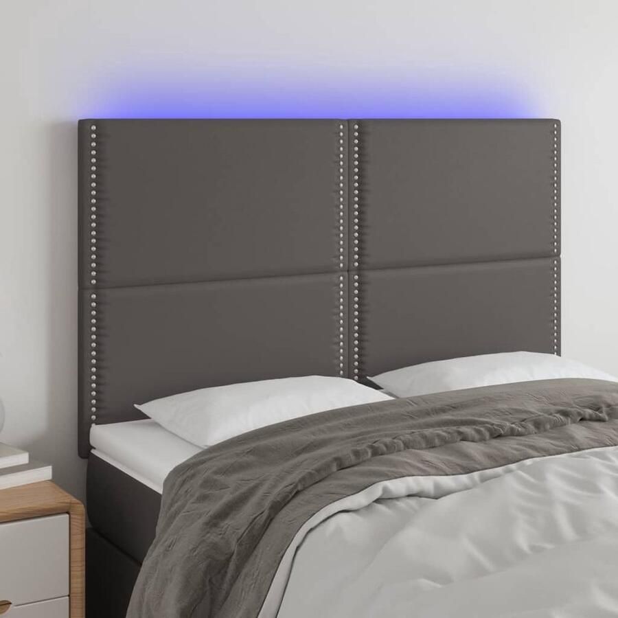 The Living Store Hoofdbord LED 144x5x118 128 cm kunstleer grijs Hoofd Bord Led Hoofdbord Grijs Hoofdbord Met Led Verlichting Led Hoofdbord Slaapkamers Decoratie - Foto 2