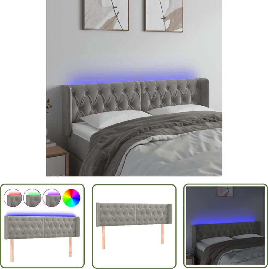 The Living Store LED-hoofdbord Hoofdeinde lichtgrijs 147 x 16 x 88 cm Verstelbaar comfortabel kleurrijk Hoofd Bord Led Hoofdbord Grijs Hoofdbord Met Led Verlichting Velvet Hoofdbord Leeshoek Verhogen