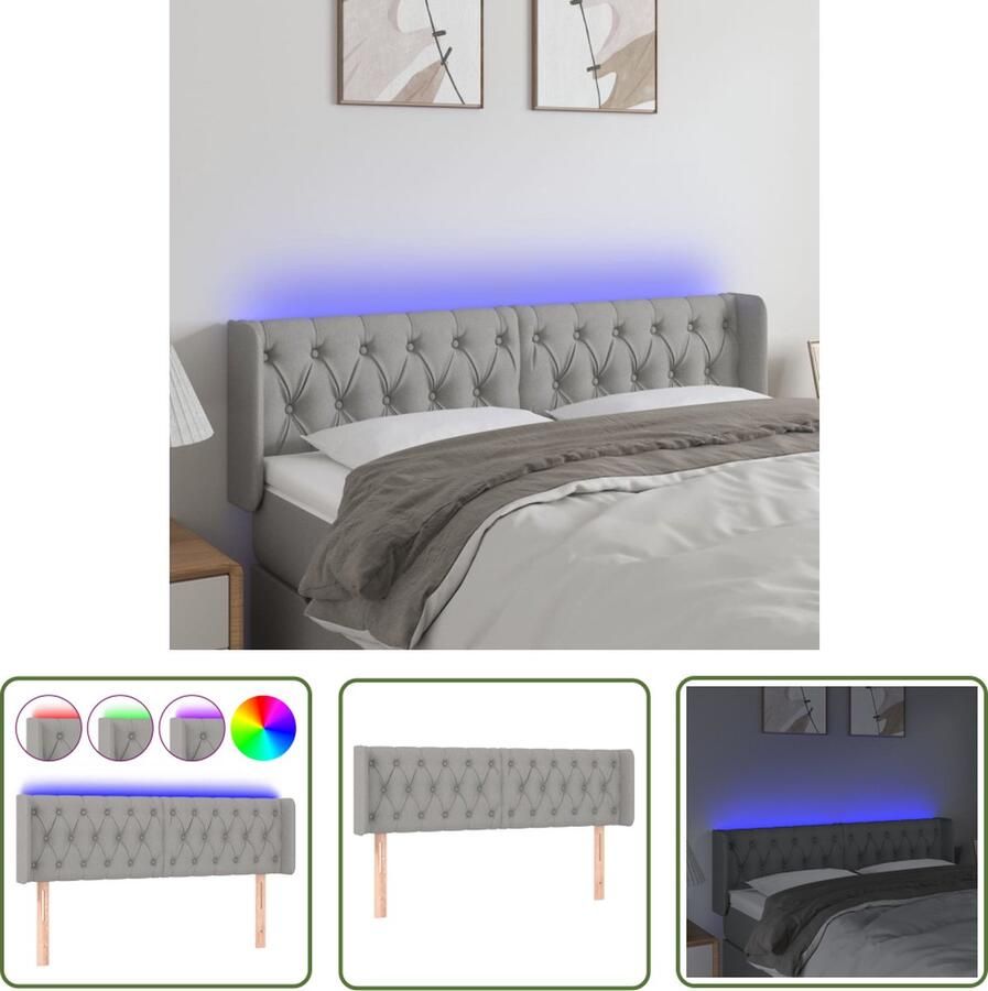 The Living Store LED-hoofdbord Lichtgrijs 147 x 16 x 78 88 cm LED-strip 55 cm USB-aansluiting Hoofd Bord Led Hoofdbord Grijs Hoofdbord Met Verlichting Led Lampen Slaap Kamer Decoratie