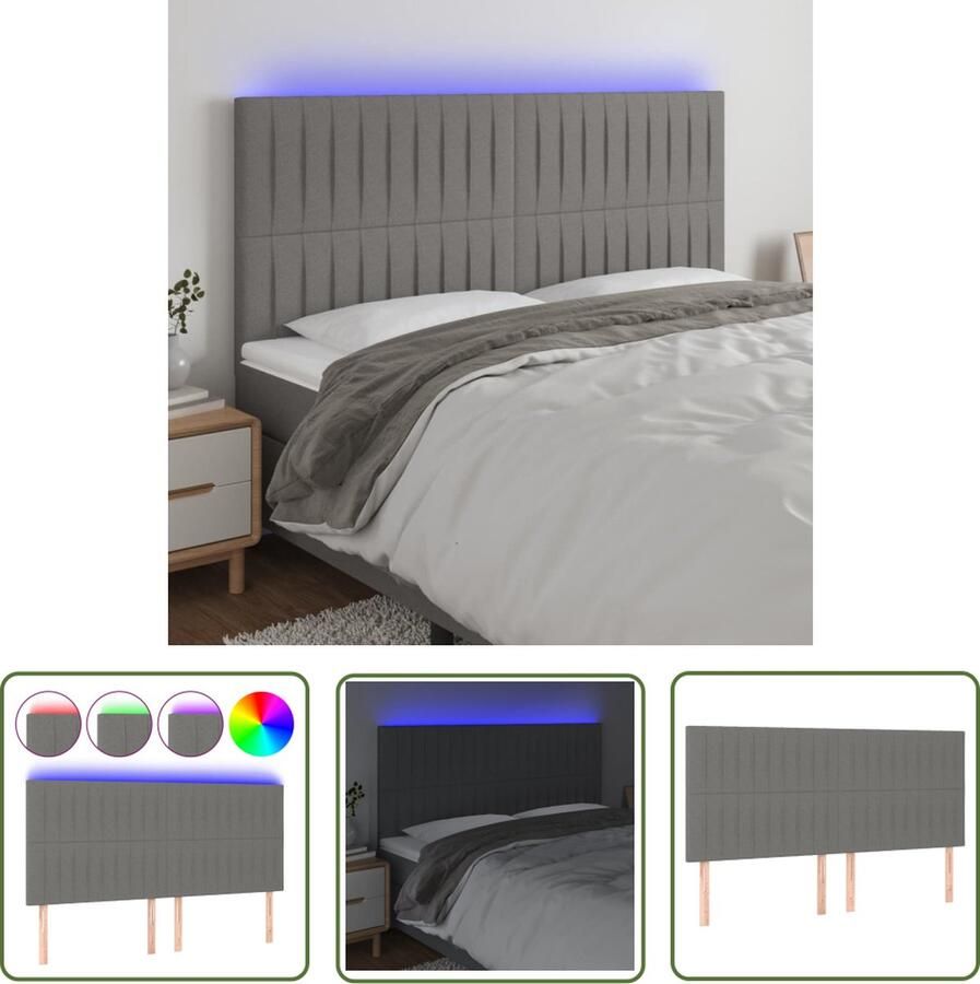 The Living Store Hoofdbord LED 160x5x118 128 cm stof donkergrijs Hoofd Bord Led Hoofdbord Grijs Hoofdbord Met Verlichting Led Lampen Leeslicht Bed