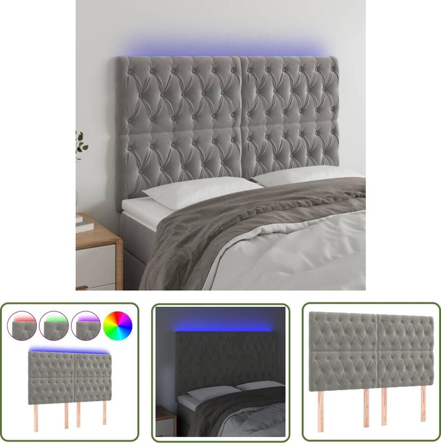The Living Store Hoofdbord LED 144x7x118 128 cm fluweel lichtgrijs Hoofd Bord Led Hoofdbord Grijs Fluweel Hoofdbord Met Verlichting Adjustable Hoofdbord