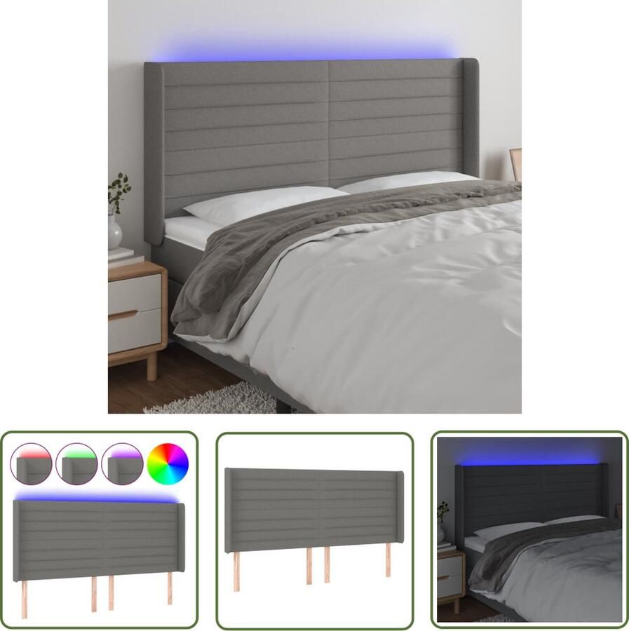 The Living Store Hoofdbord LED Donkergrijs 163x16x118 128 cm Verstelbare hoogte Hoofd Bord Led Hoofdbord Grijs Beddecoratie Headboard Slaapkamers