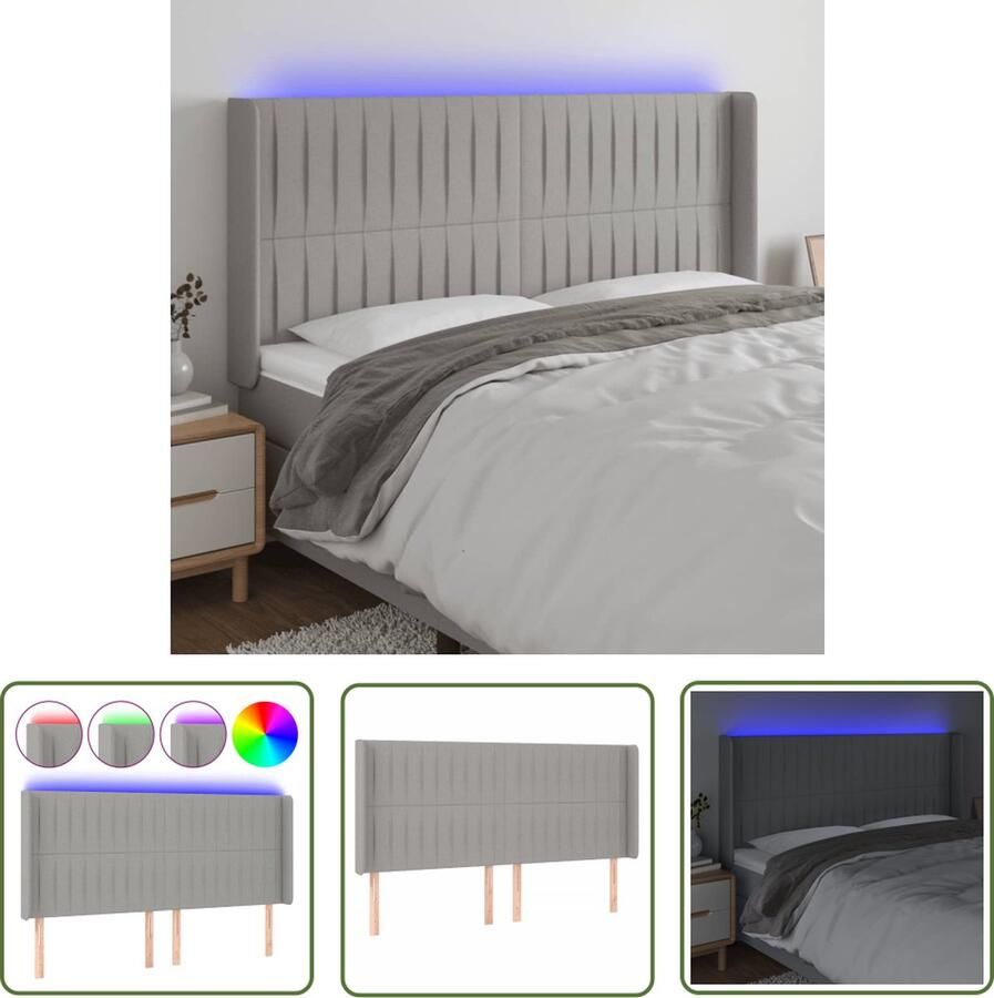 The Living Store Hoofdbord LED-strip Lichtgrijs Stof 163 x 16 x 118 128 cm Schuim IP65 Hoofd Bord Led Hoofdbord Grijs Beddecoratie Led Verlichting Hoofdbord Met Lamp