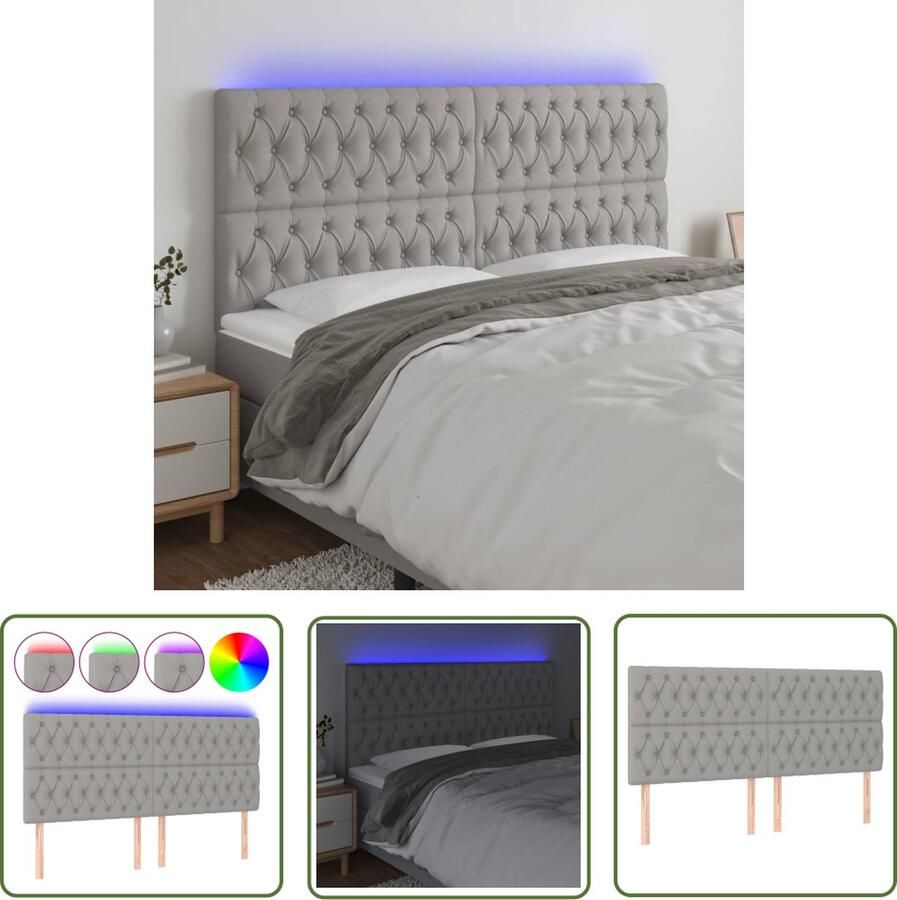 The Living Store Hoofdeind LED-hoofdbord 180x7x118 128 cm Verstelbare hoogte Lichtgrijs Hoofd Bord Led Hoofdbord Grijs Hoofdbord Met Led Verlichting Led Hoofdbord Bedroom Decor