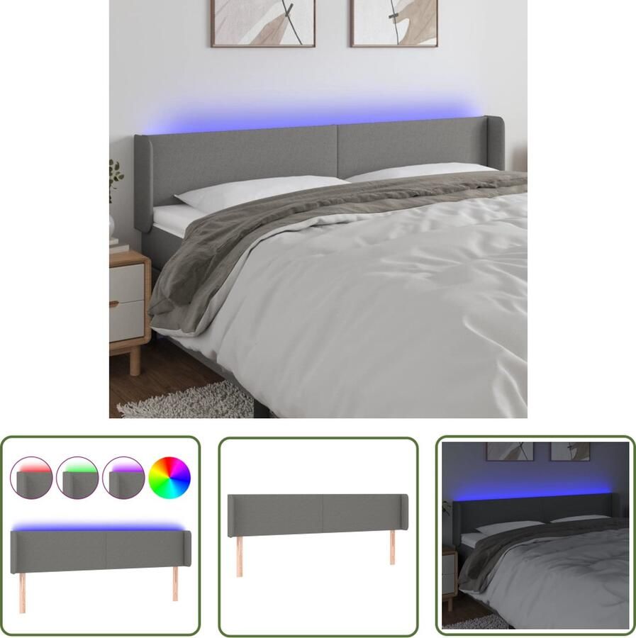 The Living Store Hoofdbord LED-hoofdbord 203 x 16 x 78 88 cm Donkergrijs Hoofd Bord Led Hoofdbord Grijs Hoofdbord Met Led Verlichting Led Headboard Slaapkamers Decoratie