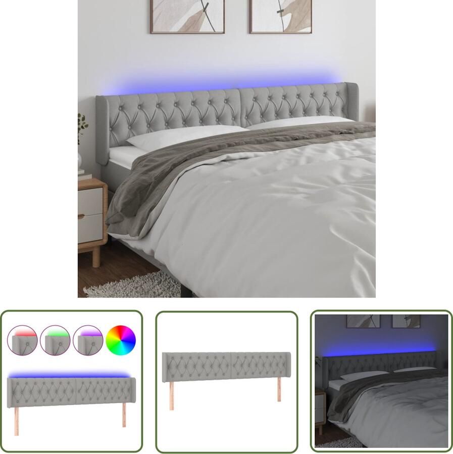 The Living Store LED-hoofdbord lichtgrijs 203 x 16 x 78 88 cm verstelbaar ademend LED-verlichting snijdbare LED-strip USB-aansluiting Hoofd Bord Led Hoofdbord Grijs Beddengoed Slaapkamer Decoratie Comfortabel Hoofdbord