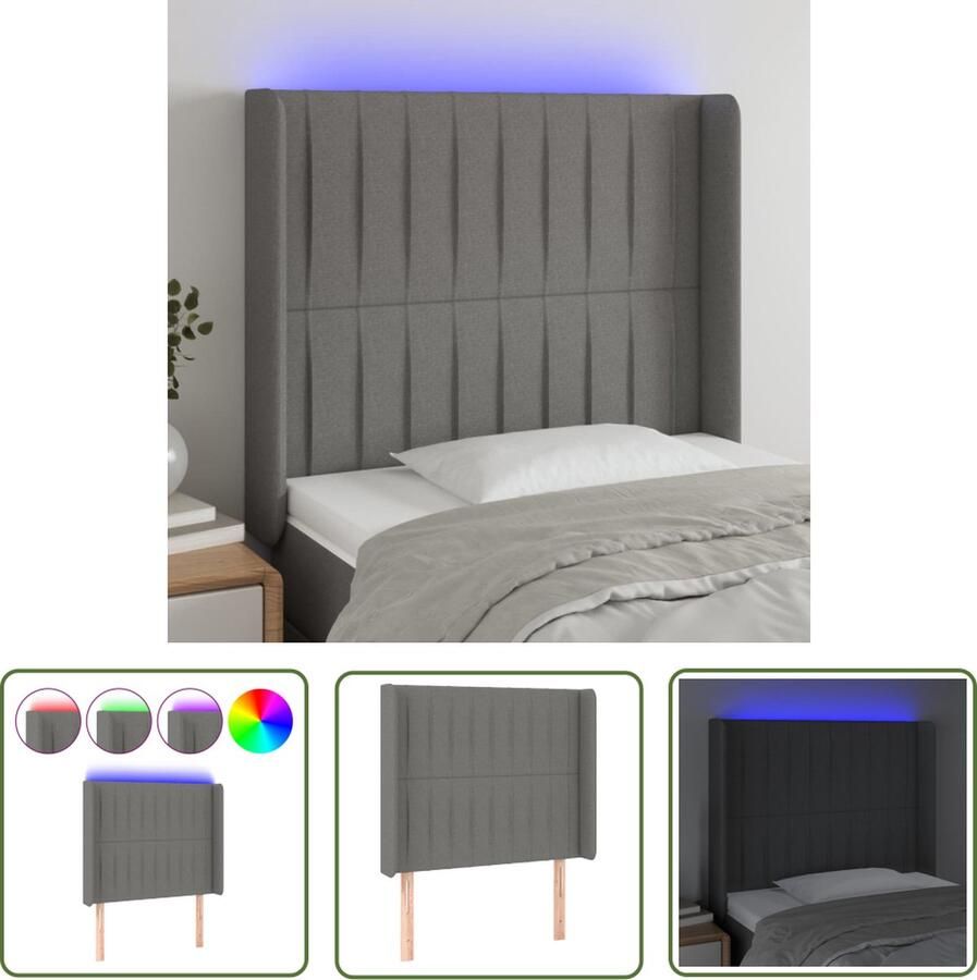 The Living Store Hoofdbord LED donkergrijs 83x16x118 128 cm verstelbare hoogte Hoofd Bord Led Hoofdbord Grijs Beddecoratie Led Verlichting Leeshoek