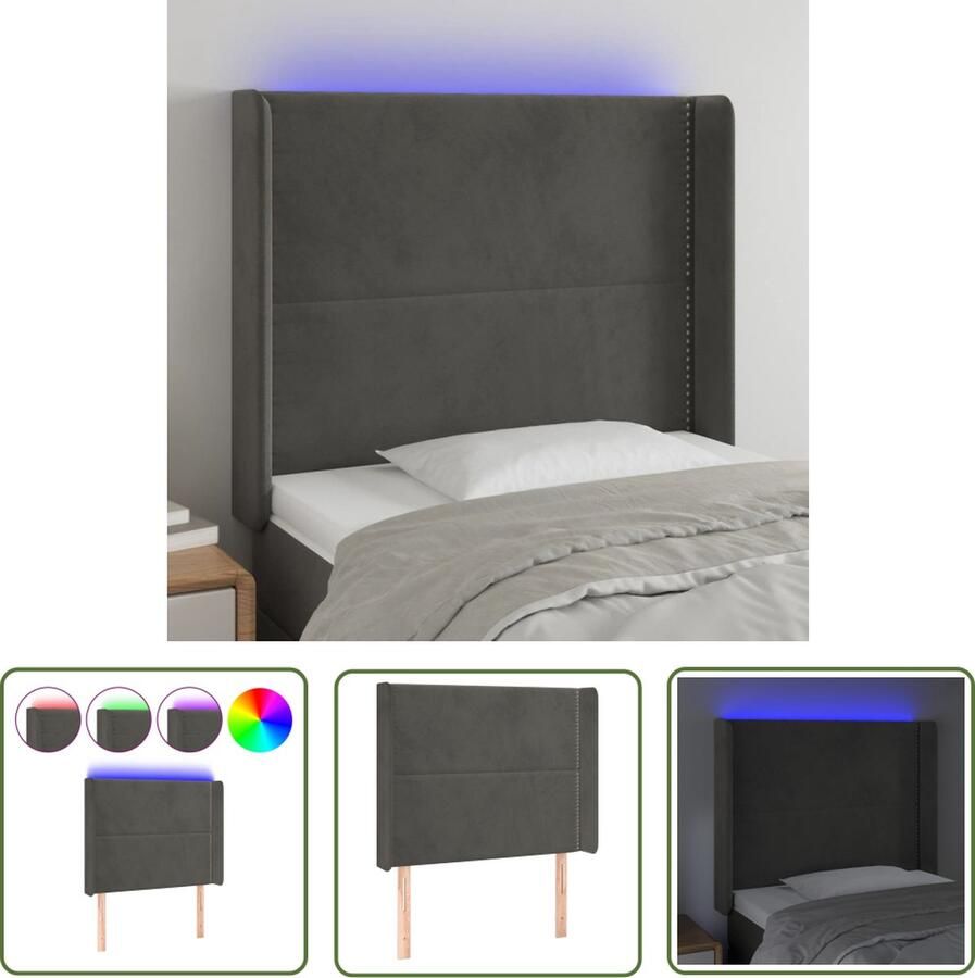 The Living Store Hoofdbord LED donkergrijs 93x16x118 128 cm Zacht fluweel Hoofd Bord Led Hoofdbord Grijs Velvet Hoofdbord Led Lampen Hoofdbord Met Licht