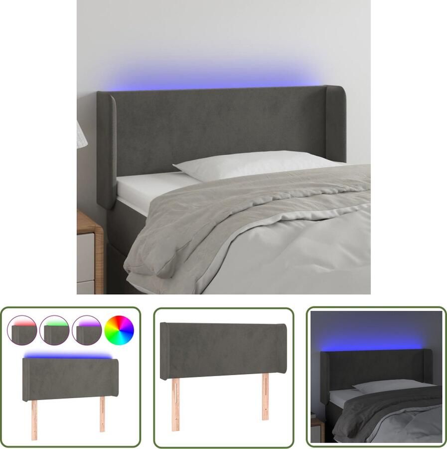 The Living Store Hoofdbord LED donkergrijs 93 x 16 x 78 88 cm Verstelbare hoogte Zacht fluweel Kleurrijke LED-verlichting Snijdbare LED-strip Montagehandleiding bijgevoegd USB-aansluiting Inclusief 1 x hoofdbord 1 x LED-strip