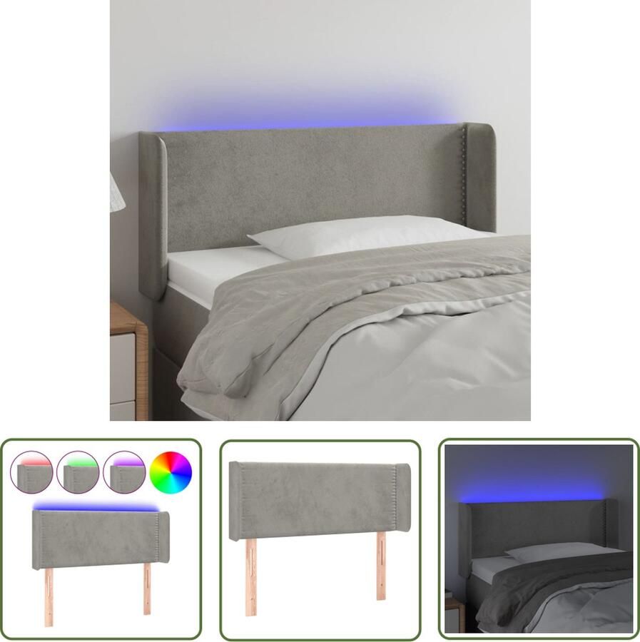 The Living Store Hoofdbord LED Verstelbaar Lichtgrijs 93x16x78 88 cm Zacht fluweel Kleurrijke LED-verlichting Snijdbare LED-strip USB-aansluiting