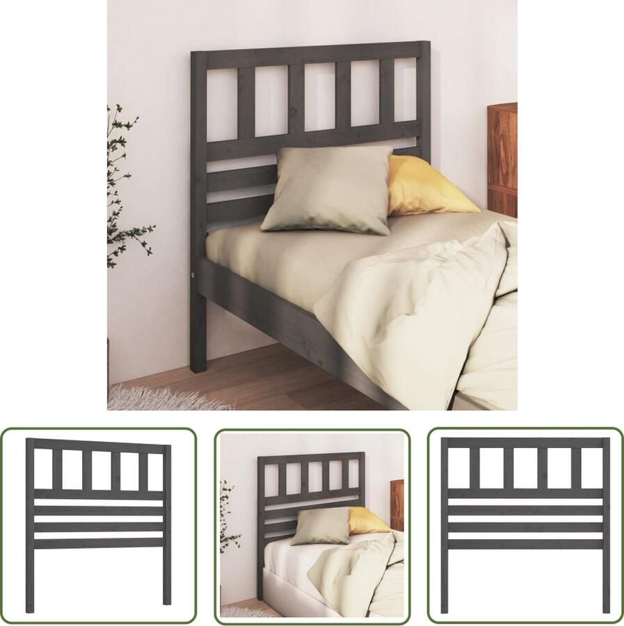 The Living Store Houten Hoofdeinde Grijs 81x4x100cm Klassieke uitstraling Houten Hoofdbord Grijs Hoofdeinde Grieze Hoofd Bord Massief Hout